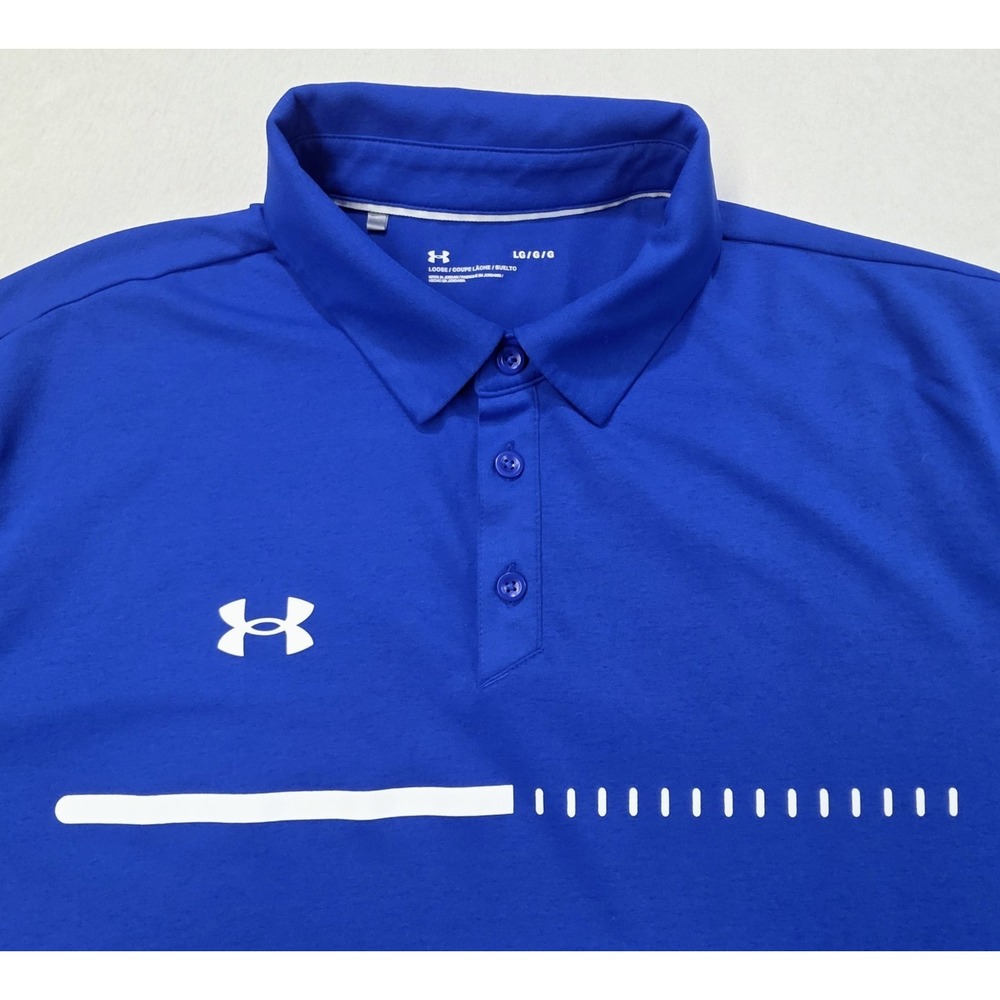 Under Armour Polo Shirt Mens L Blue White LIMITED USE Printed Short‎ Sleeve
